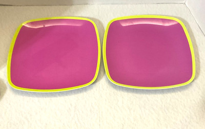 Target Home Square Melamine Salad Plate Pink with Green Trim 8'' x 8'' Set of 2