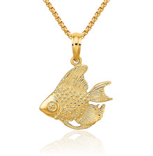14K Solid Yellow Gold Fish Necklace