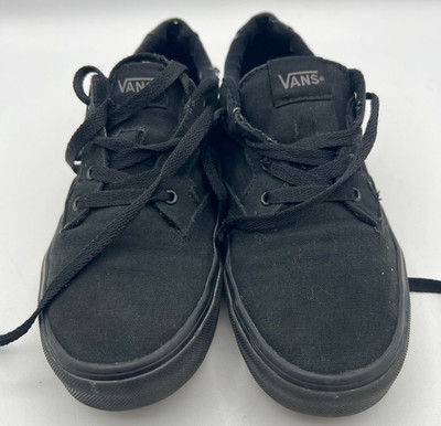 Vans Atwood Youth 5 Black Canvas Low Top Skate Shoes Lace Up Sneakers Gum Sole