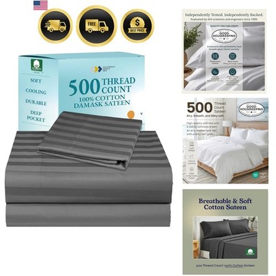 500-Thread-Count Twin Size Sheet Set - 100% Cotton Sateen Weave, 3 Piece Grey...