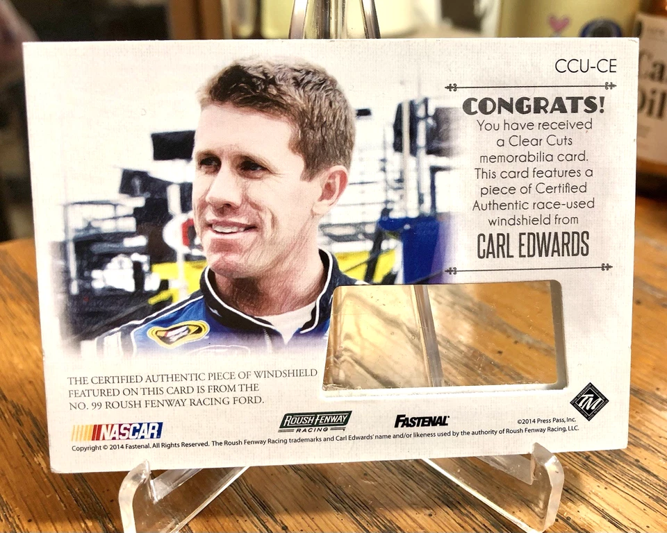 Carl Edwards 2014 Press Pass Racing Clear Cuts Race-Used Windshield Relic /175 - Image 2 of 3