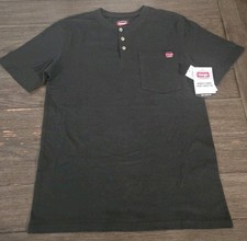NWT Wrangler Workwear Men's Black Pocket Henley Shirt Short Sleeve Relaxed Fit S