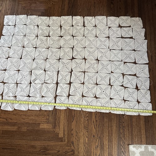 96 pcs vtg 5"x5" crocheted popcorn stitch off-white squares ready for joining - Picture 7 of 12