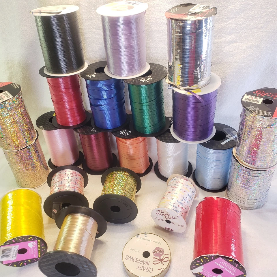 Lot of 23 Rolls of Gift - Craft - Bow - Curling Holiday Ribbon : Various Colors - Image 2 of 4