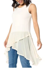 Attitudes by Renee Women's Como Jersey and Mesh Trim Tunic Ecru