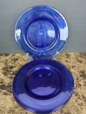 Set Of 4 Art Glass Clear Cobalt Blue Swirl Dinner Plates 11" Unbranded 