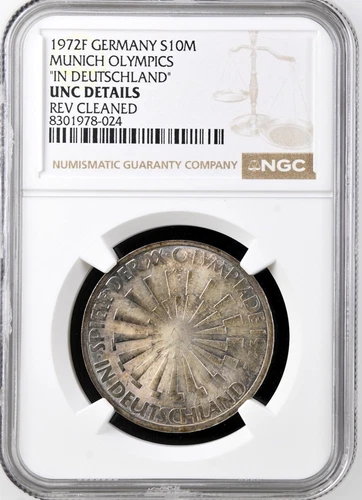 Germany 10 Mark 1972 F NGC MS62 UNC Silver Munich Olympics