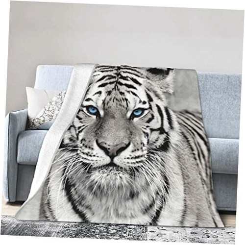 White Tiger Blanket Animal Plush Warm Throw Blanket Soft Comfort for Sofa