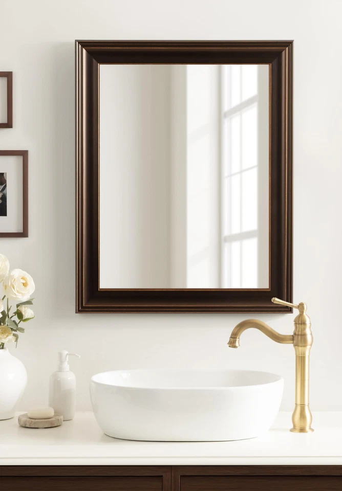 Galiano Traditional Framed Rectangle Bathroom Vanity Mirror, 23 x 29, Bronze,... - Image 3 of 4