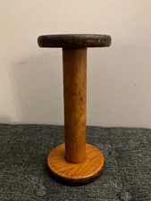 Vintage Large Wooden Metal Wool Industrial Textile Mill Spool Spindles  10.5”