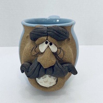 Ugly Funny 3D Face Mug Art Pottery Golfer Handmade