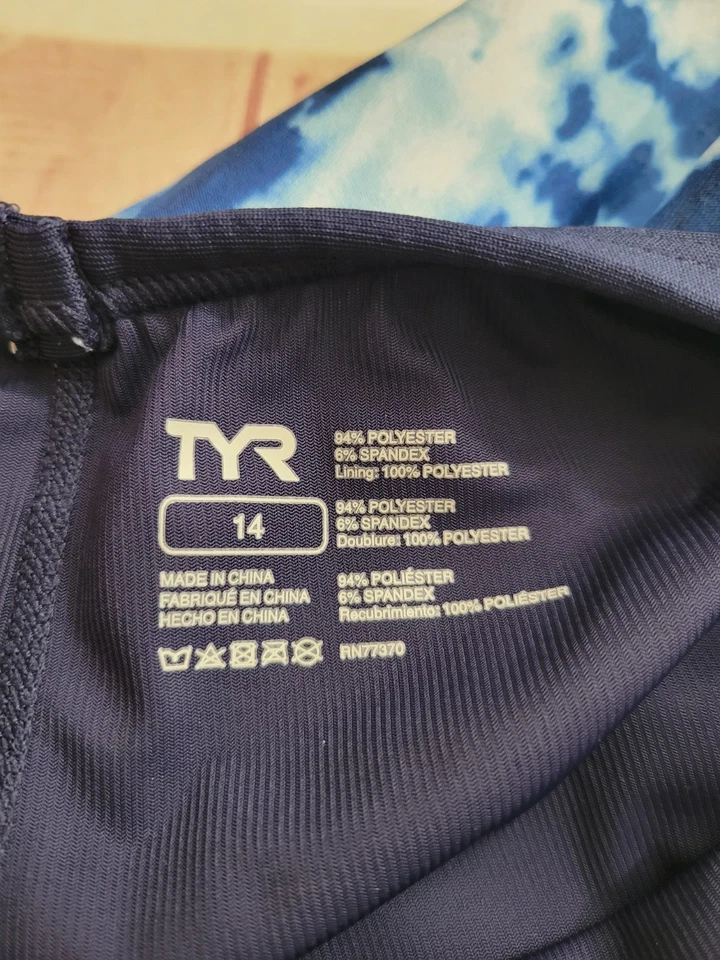 TYR Girls Size 14 One-Piece Swimsuit – Navy Tye Die Racerback  - Image 2 of 4