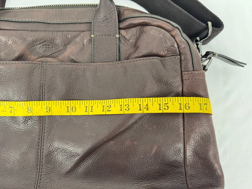 Fossil Haskell 棕色卵石皮革公文包 工作 便携式电脑 斜挎包 手提包 — 第 4/4 张图片