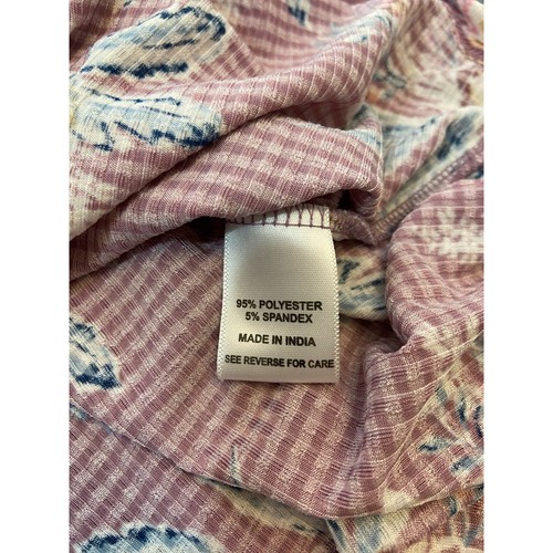 Coral Bay Blumen V-Ausschnitt Popover Top Damen 2X Langarm Stretch Plissee Lila - Bild 9 von 12