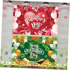 2Pcs Happy Valentine's Day Backdrop Banner and St. Patrick's Day Multicolor
