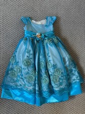 Princess Blue Floral Embroidery Gown Flower Girl Balloon Dress Size 2 Wedding