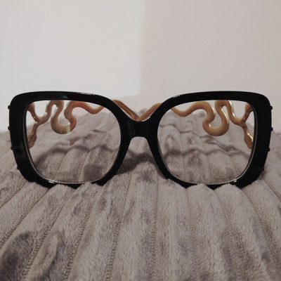 KILLSTAR Square Full-Rim Eyeglasses Black Frame Gold Snake Temples 54-16-145
