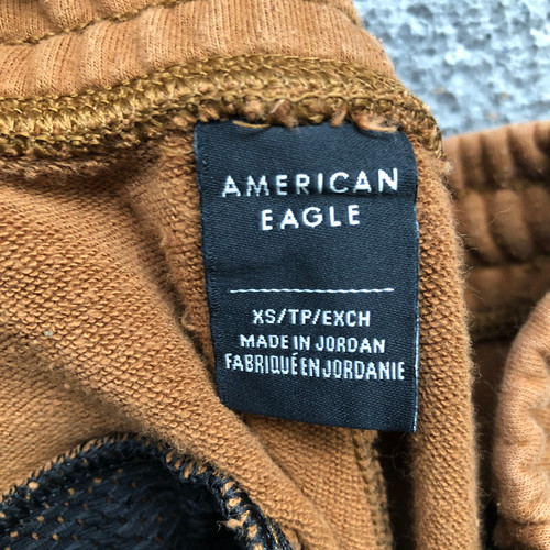 American Eagle Jogger Sweatpants Mens XS Zip Pockets Graphic Logo Brown Black - Picture 3 of 6