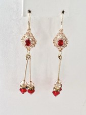 Valentines Day RedCrystal AB Red Crystal Teardrop Gold Filled Dangle Earrings