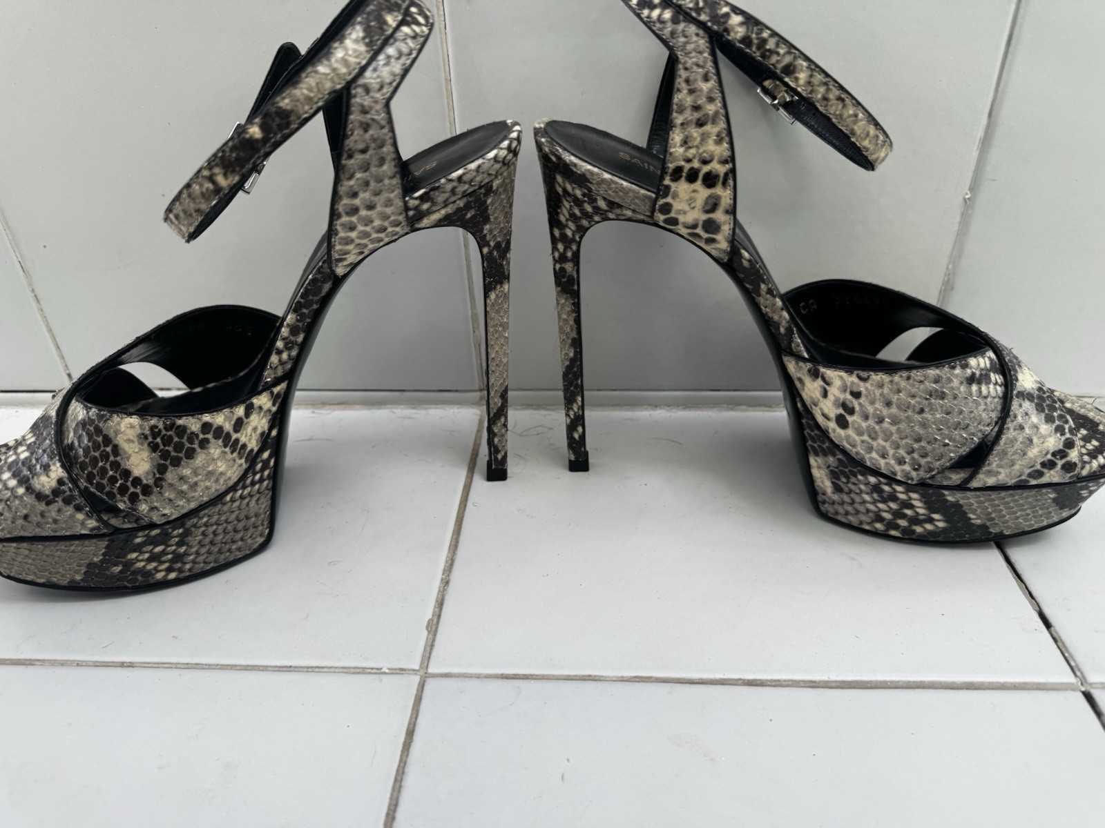 Saint Laurent YSL Tribute Metallic Lizard Platform Sandals Pumps Sz 38.5 $1250 thumbnail 7