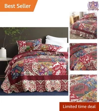Cotton Bedding Sets 3 Piece Reversible Quilt Paisley Floral Patchwork King