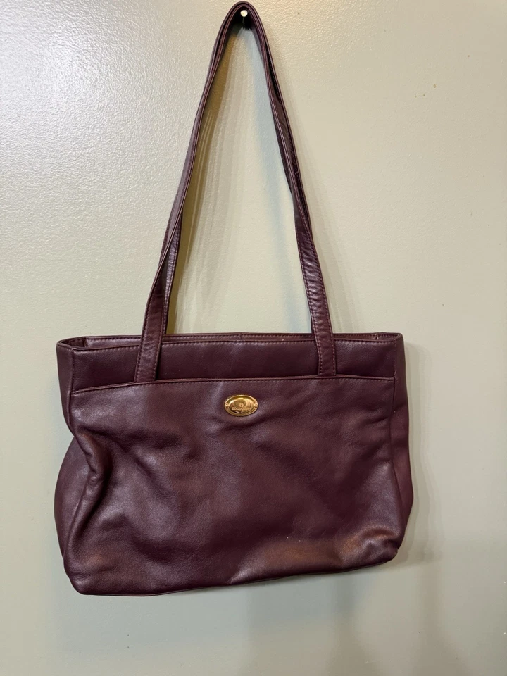 Cartera de mano vintage de cuero marrón borgoña Etienne Aigner Foto 3 de 4