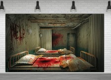 6 X 3.6ft Horror Backdrop - Halloween Haunted House Decoration - Bloody Hosp...