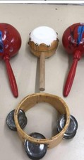 Mexican Maracas Vintage Hand Painted Flower Folk Art Music Percussion Set
