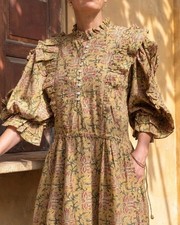 Indian Hand Block Print Long Cotton Kaftan Maxβ UK 8-14 Archive Stock Clearance