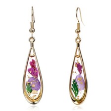 Aliyoham 18K Gold Plated Foil  Flower Dangle Drop Earrings for Women, Purple