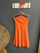 J Crew Seersucker Halter Tie Dress Womens Size 2 Orange 100% Cotton Casual