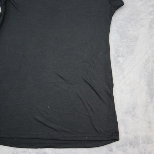 LOL Vintage Shirt Womens L Black Floral Short Cap Sleeve V Neck Casual Top - Picture 13 of 14
