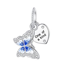 Blue Butterfly Charm 925 Sterling Silver Charms Fits Women's Bead Bracelet and N