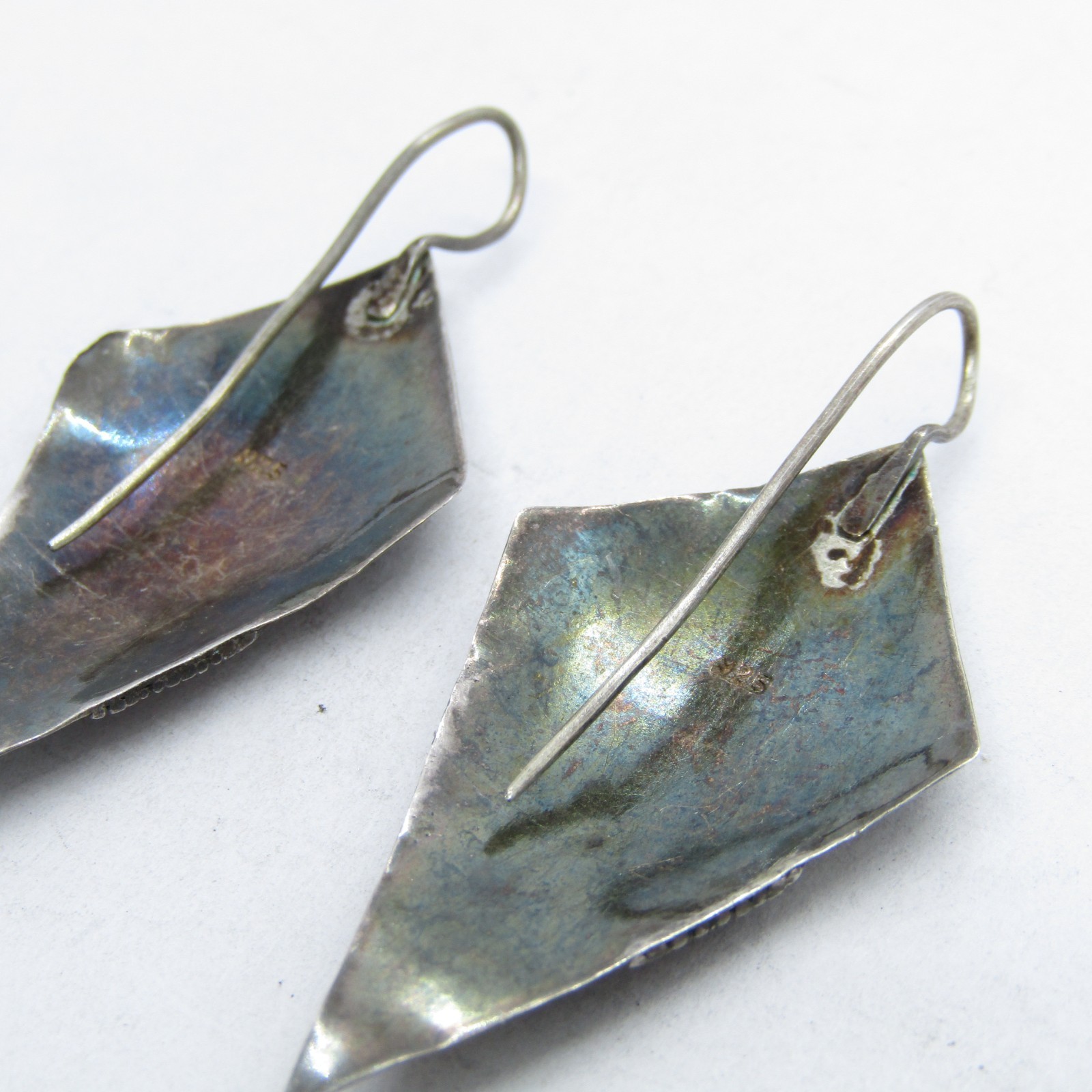 Sterling Silver 925 Designed Flag Shield Drop Ear… - image 4