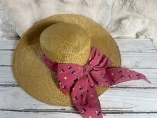 Vintage 1987 Disney Fashions Mickey Mouse Sun Straw Hat Pink Bow USA Made