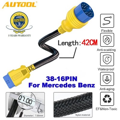 38Pin To 16Pin OBD2   Diagnostic Adapter Connector Cable For Mercedes Benz 42CM