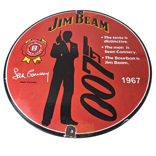 Vintage Jim Beam Sign - Adult Beverage 007 Bond Liquor Porcelain Gas Sign