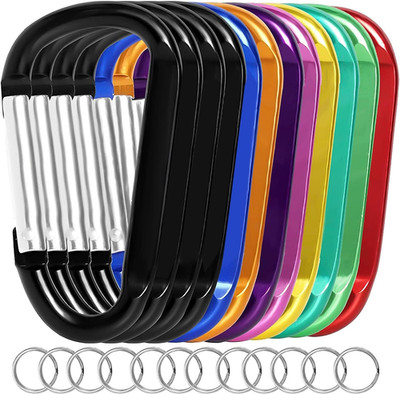 12PCS Carabiner Keychain Clip - 3'' Aluminum Caribeener Key Clip,D Ring Shape Non