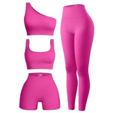 OIERD 4 Piece Workout Sets For Women Ribbed Leggings Clothes Yoga Sets Active...