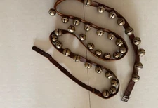 antique Christmas sleigh 40 bells on91 inch leather strap