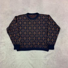 Vintage Knitted Jumper abstract patterned grandad knit sweater Men's L