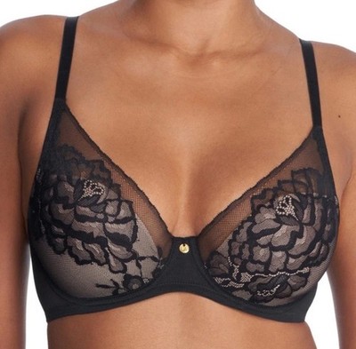 Natori Flora Contour Underwire T-Shirt Bra 721150 Black New Size 32D