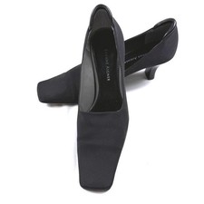 Vintage Etienne Aigner Black Fabric Square Toe Kitten Heel Pumps Womens 5.5M