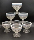 7-Anchor Hocking Moonstone Opalescent Glass Sherbet Dessert Cups White Hobnail