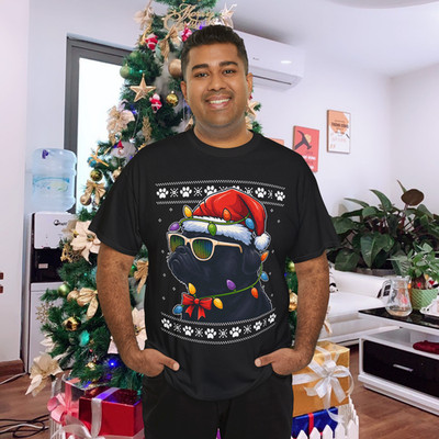 Black Pug Christmas Tree Dog Mom Dad Ugly Sweater Christmas T-Shirt
