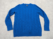 Lands End Jumper Mens L Blue Cable Knit Crew Neck Classic Preppy Knit Sweater
