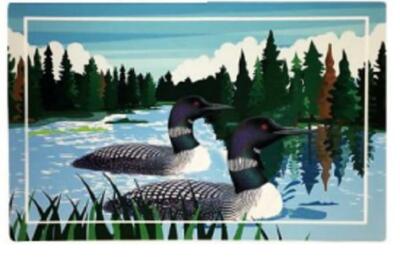 Loon Birds on Lake Weathergripper Floor Mat Natural Rubber Bath Entry Boat 2 X 3