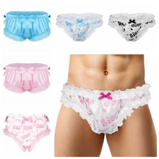 Men's Satin Ruffled Bloomers Sissy Lingerie Bowknot Knickers Briefs Underwear