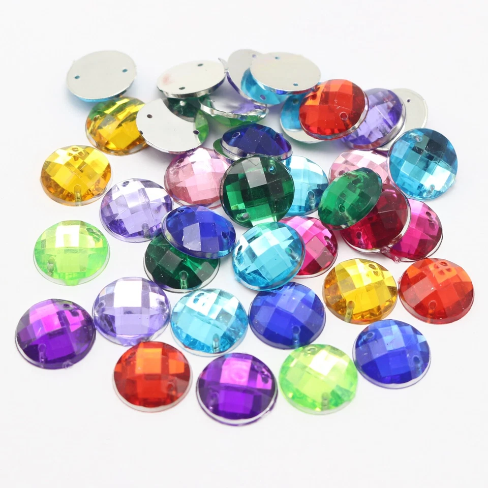 100 Flatback Acrylic Sewing Rhinestone Round Button Gems 14mm Sew on beads - Image 3 of 4