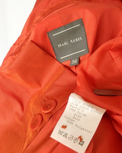MARC AUREL Short Slim Blazer Jacket Dupion Silk Patch Pocket Metallic Orange S M - Picture 5 of 6